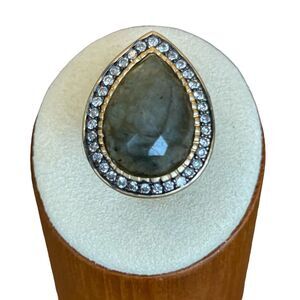 Riccova Gold Plated Labradorite Teardrop Shape Ring CZ's Black Rhodium Size 6